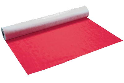 Roll of SRP AirOutshield SA280 red self-adhered vapour-permeable air barrier membrane, partially unrolled